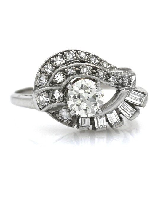 Vintage Mixed Cut Diamond Bypass Ring in White Gold